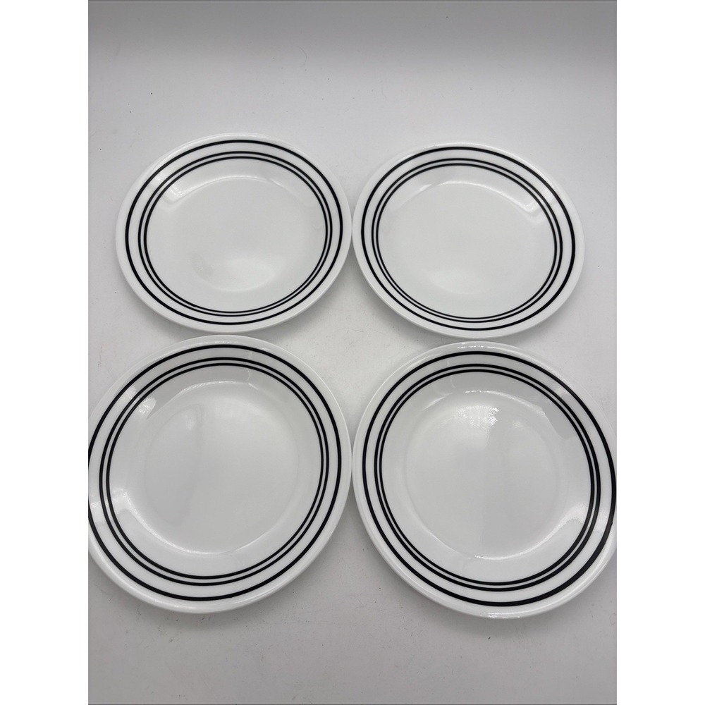 Lot Of 4 Corelle Classic Cafe Black Stripes 6-3/4" Bread or Dessert Plates